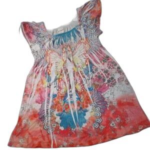 Xhilaration Girls Empire Waist Tunic Sz M Boho Butterfly Red Blue Purple Yellow